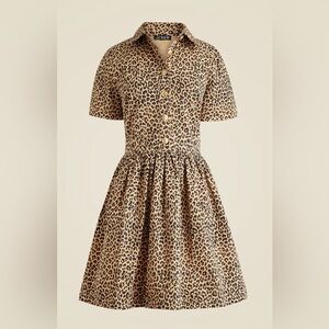 J. Crew Women’s A-line Mini Shirt Dress in Leopard Chino Gold Buttons Size 2 NWT